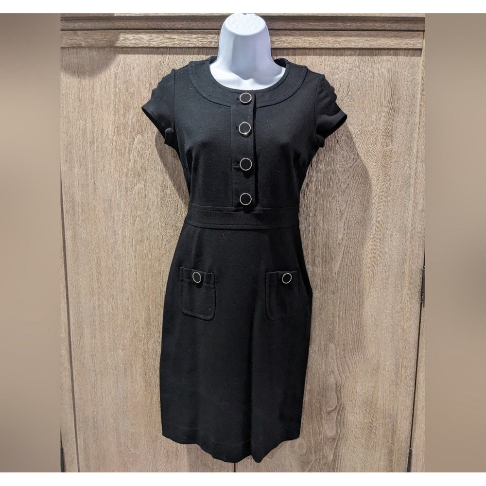 Banana Republic‎ Black Dress Size 2 Jackie O Sheath Stretch A Line Jersey Knit